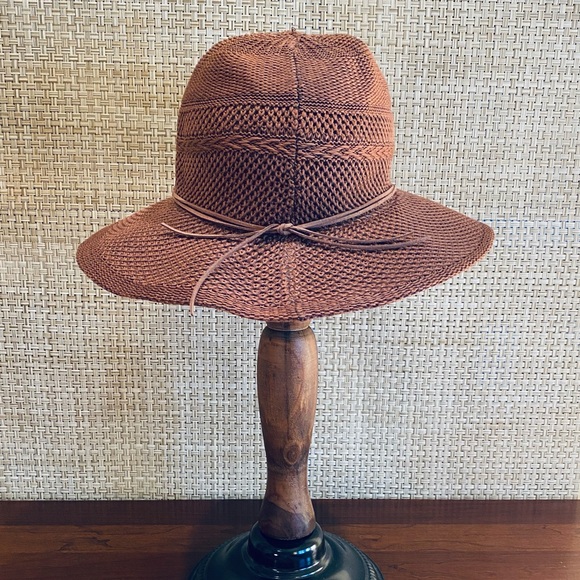🌟HP🌟NWOT Packable Wide Brim Brown Knit & Seed Bead Band Hat by San Diego Hat Co. - Picture 7 of 15